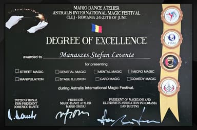 Stefan Magic Award 2016 - Certificate